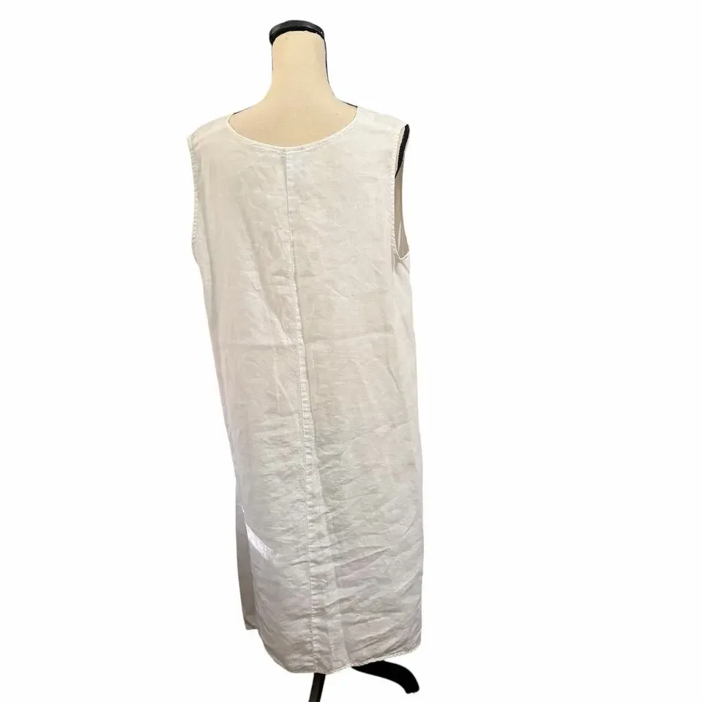 La Fixsun Women's White 100% Linen Sleeveless Dress Sz S Lagenlook Asymmetrical - Picture 3 of 7
